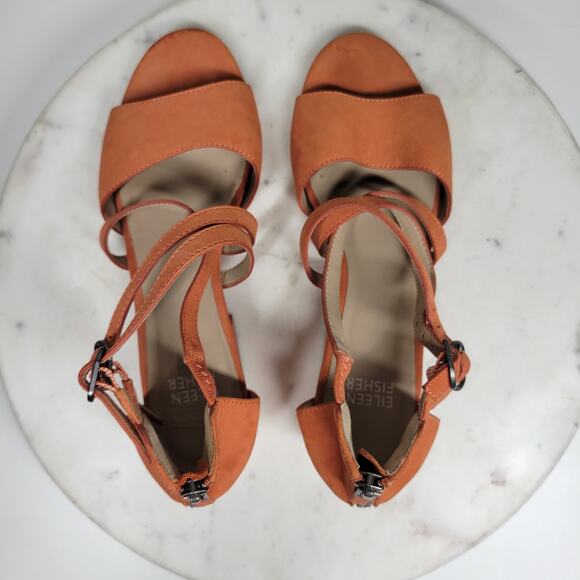 Eileen Fisher Kyra Sandals Womens 6 Nubuck Suede Square Block Heel Double Straps - Picture 5 of 16